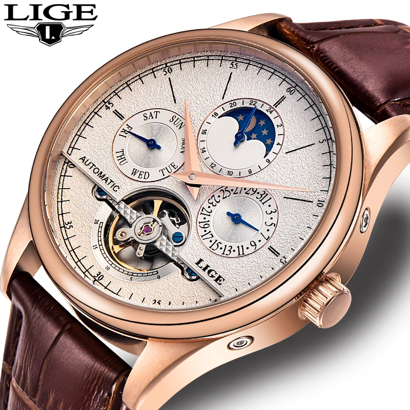 

Reloj LIGE Men Watch Mechanical Tourbillon Luxury Fashion Brand Leather Man Sport Watches Mens Automatic Watch Relogio Masculino