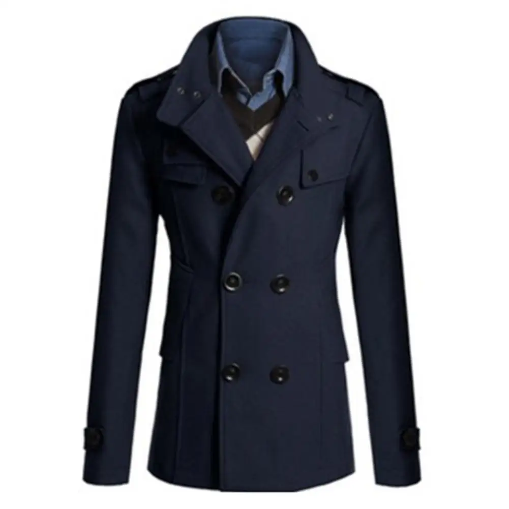 Зима 2020 двубортный шерстяной тренчкот с воротником стойкой и длинными рукавами