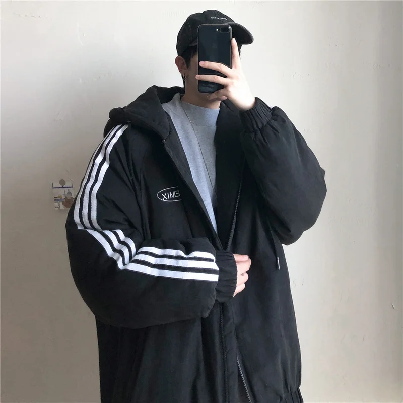 Liketkit зимние куртки и пальто для мужчин женщин 2019 в полоску сбоку простой дизайн