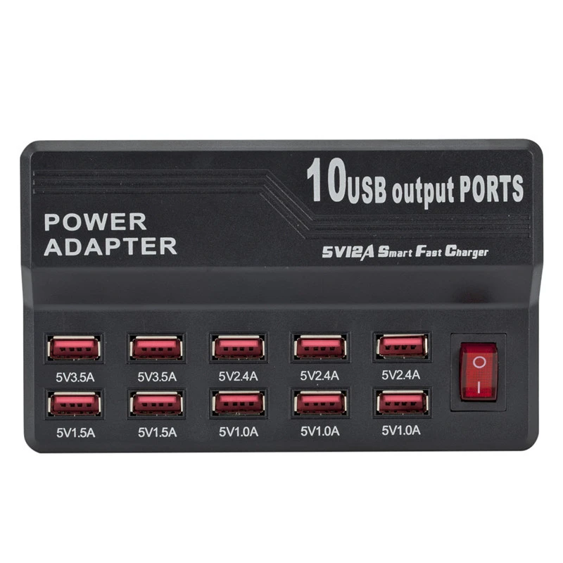 Multi Touch 10 порт 12A 60W питания USB зарядное устройство Quick Charge для iPhone 7 5 5S 6 6S Plus iPad LG Samsung