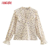 tangada women retro flowers print oversize collar shirt long sleeve 2021 chic female blouse shirt tops je200