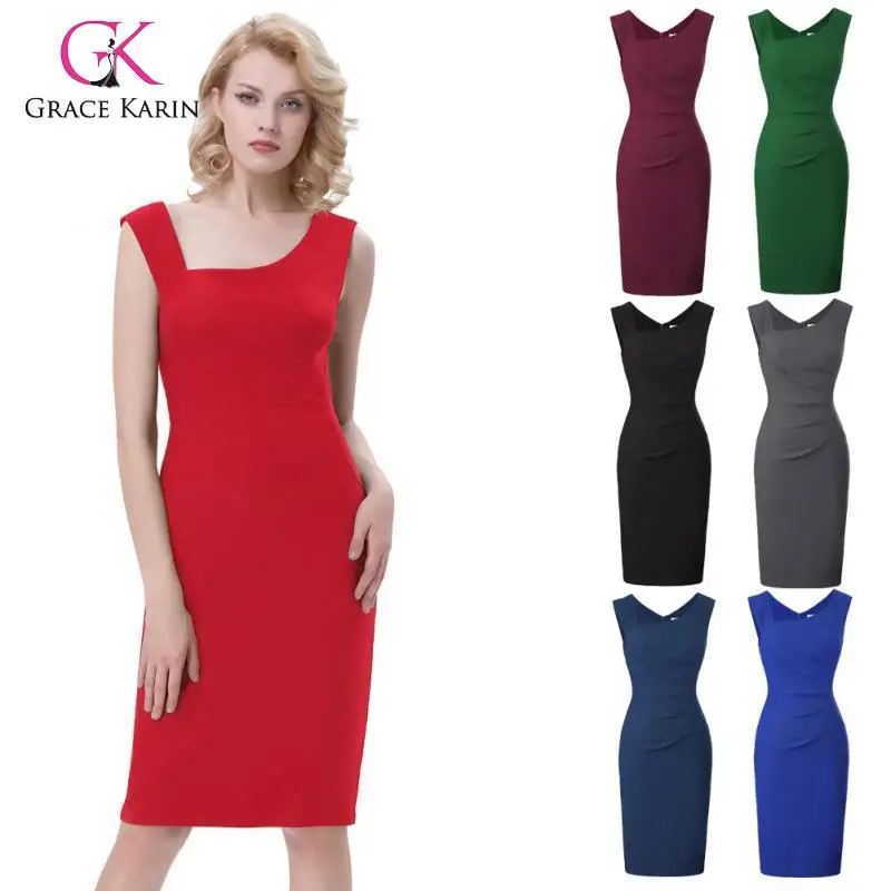 Grace Karin платья женские без рукавов офисное платье карандаш леди тонкий вечернее