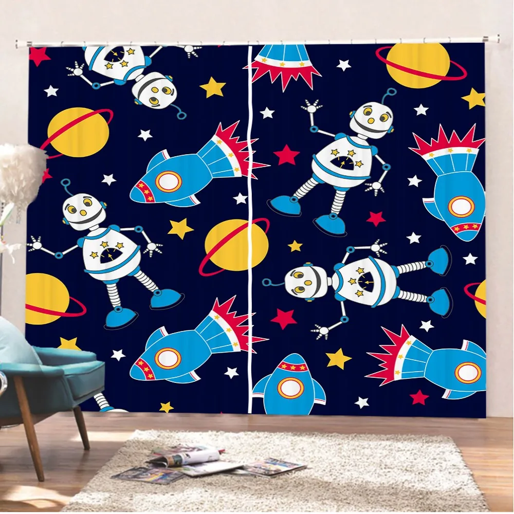 

Robot Window Curtains 2 Panels Rocket Window Treatments 3D Print Car For Bedroom Window Drapes For Living Room Home Curtain