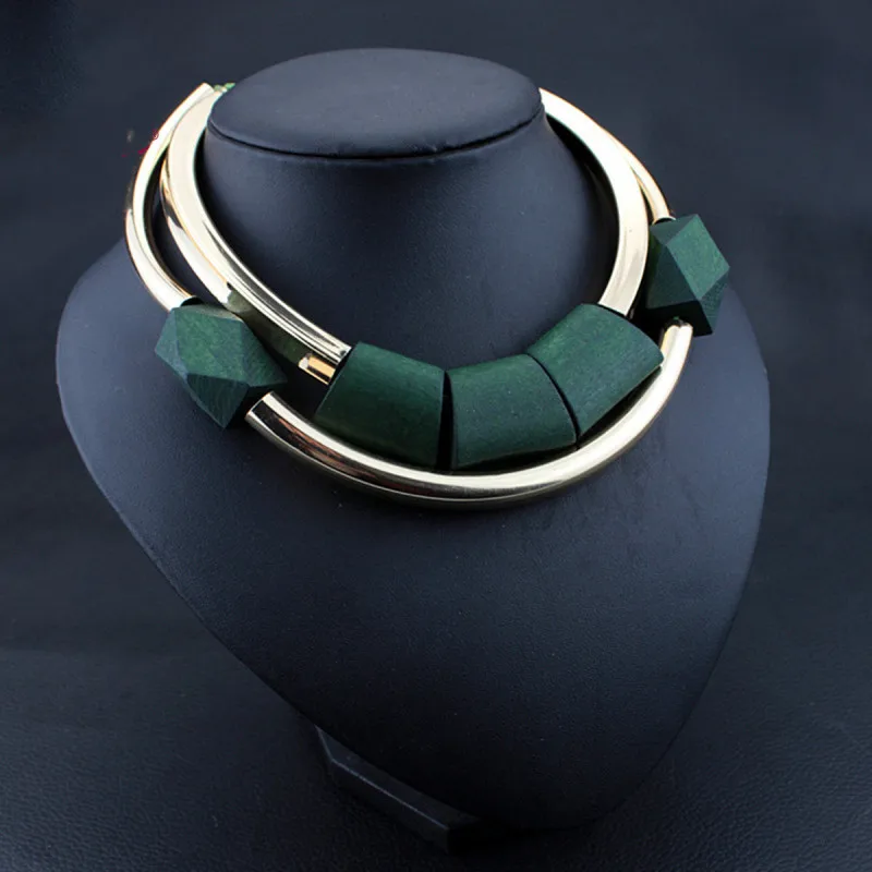 

2021 Vintage Wood Beads Pendant Initial Necklace for Women Green Black Choker Kpop Big Name Bijoux Female Accessories Jewelry