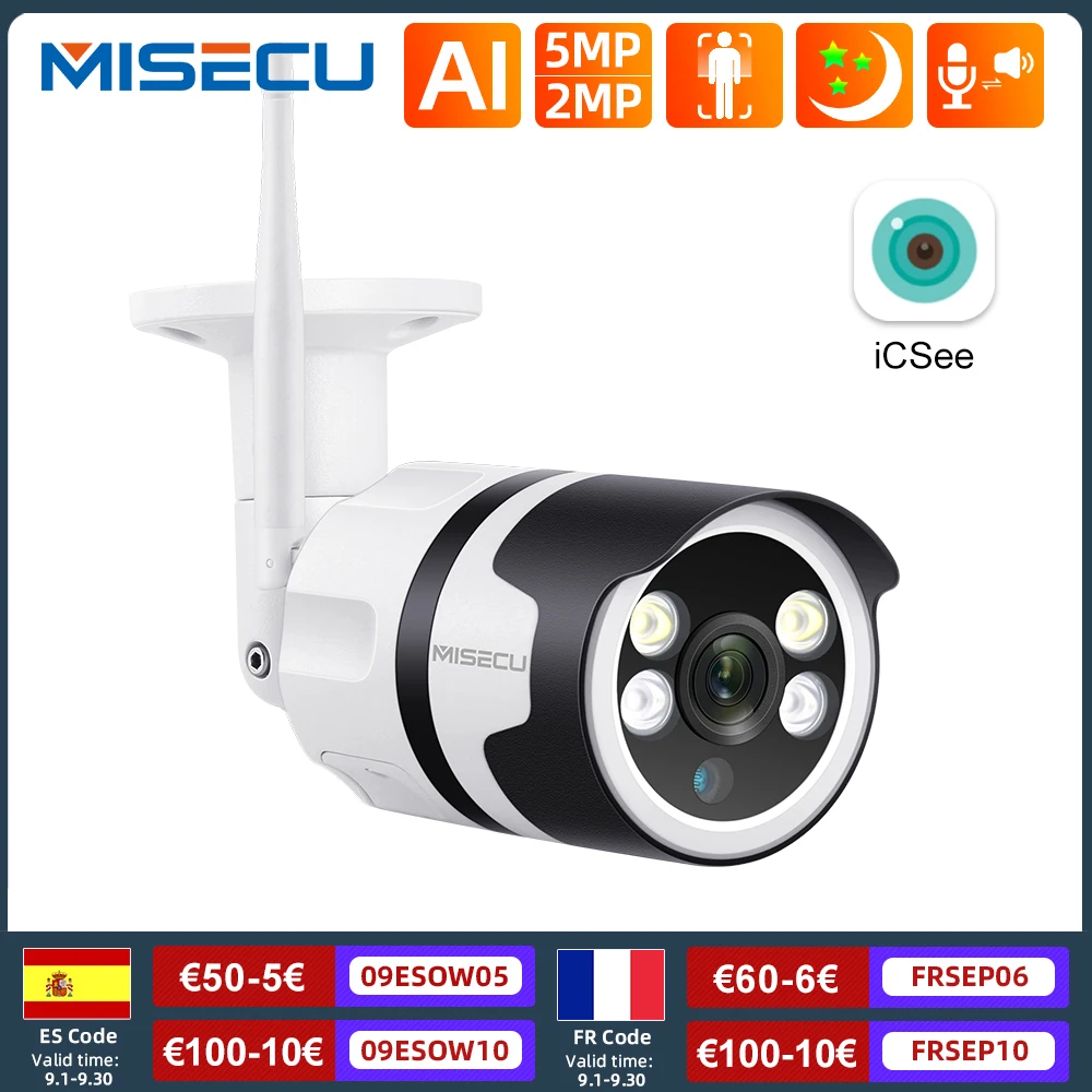 Фото Беспроводная IP-камера MISECU 5 МП Wi-Fi 1080P AI-датчик обнаружения человека полноцветная