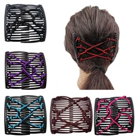 stretchy knotted double comb hair clip adjustable elastic no crease hairpin magic braiders comb women girls updo ponytail holder