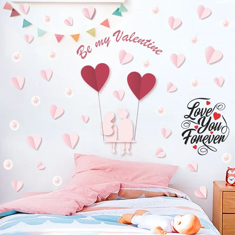 

Girl Couple Love Wedding Love Pattern Self-Adhesive Wall Stickers Bedroom Wall Beautification Decorative Wallpaper