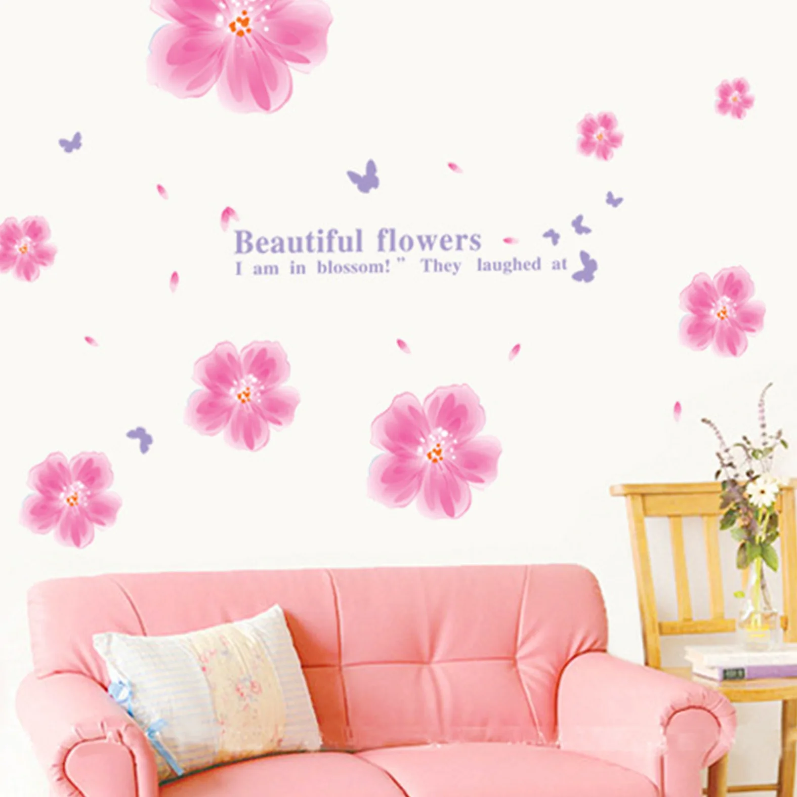 

Classic Painting Style Pink Cute Flower PVC Self-adhesive Decoration for Children's Room Wall Decal