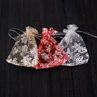 50 шт.лот 9X12cm Сумка из органзы снежные цветы звезда Свадьба вуаль конфеты Рождественский подарок сумки упаковка ювелирных изделий красная снежинка 3 цвета