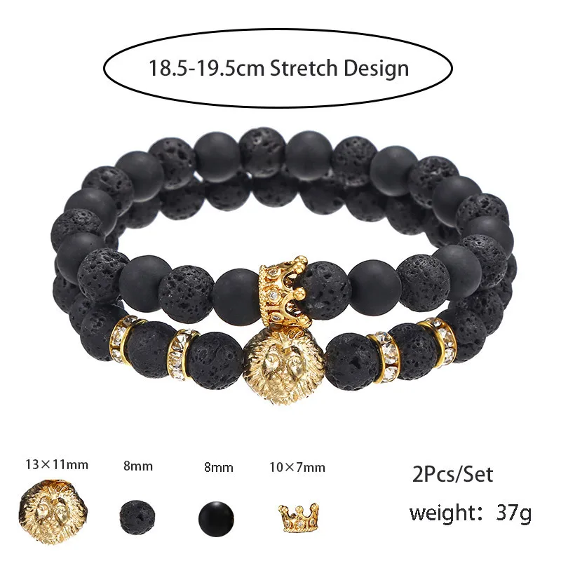 

2pcs/set 2020 New Trendy Lion Crown Men Bracelet Handmade Stone Bead Strand Bracelet For Men Jewelry Gift Pulsera Hombre
