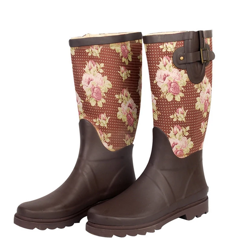 

Custom waterproof fashion flower printed rubber women rain wellies