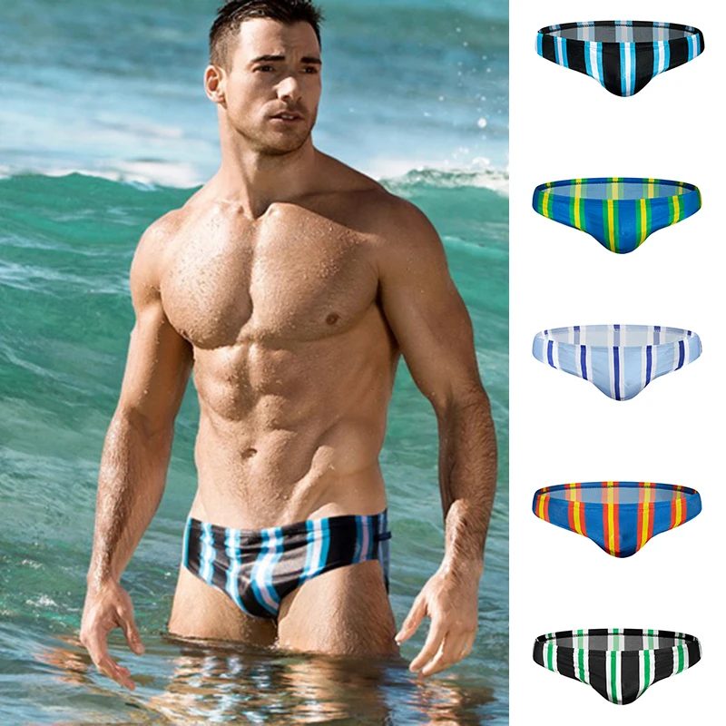 

Sexy Male Swimming Shorts Fit Swimming Swimwear Trunks Men Swimsuit Bathing Beachwear Bikini Beach Suit Striped Boards Briefs