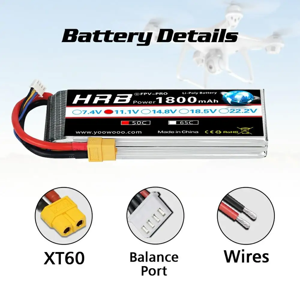 аккумулятор hrb lipo 111 в 1800 мач 50c 3s 222 6s 116 в