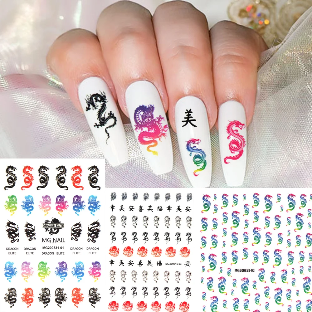 Новые 3D наклейки для ногтей красные черные драконы Дизайн Наклейка на заднюю