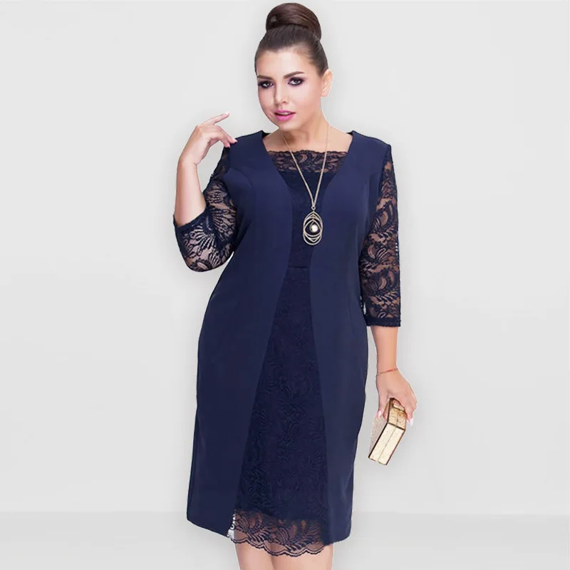 Весна осень кружевное женское модное прямое платье средней длины с рукавом 3/5
