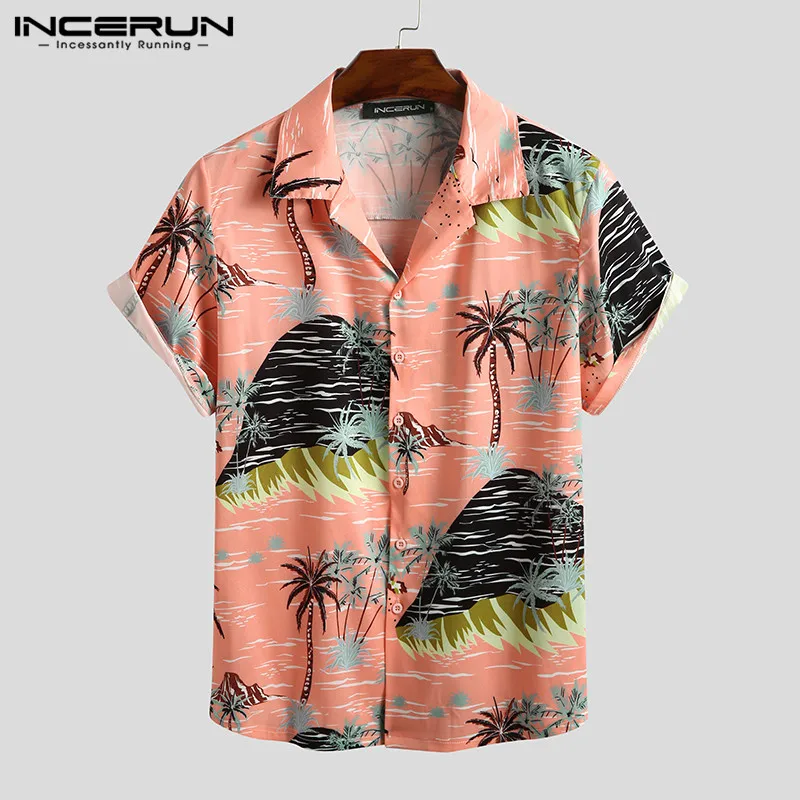 

Гавайская рубашка INCERUN мужская с принтом, праздничная уличная одежда, свободная Повседневная Блузка с коротким рукавом, дышащие пляжные руб...
