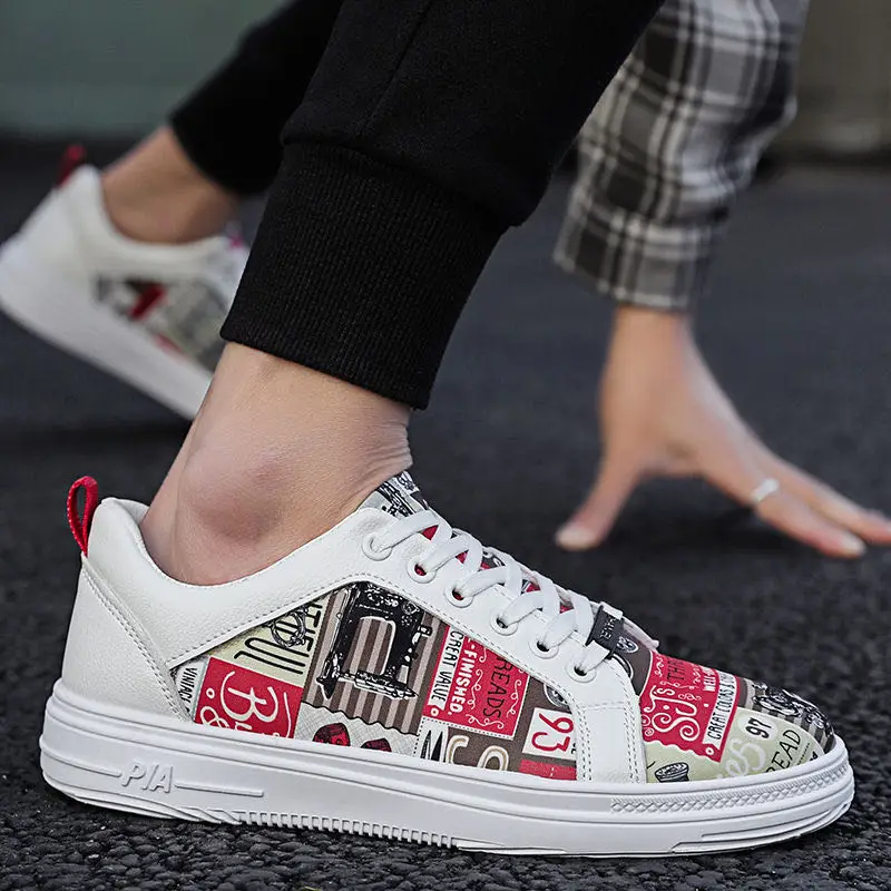 2020 Новая модная повседневная мужская спортивная обувь с граффити Легкая белая