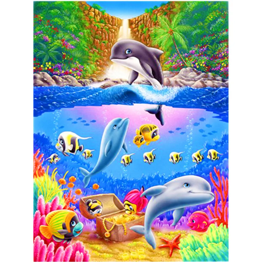 

5D «сделай сам», квадратная/круглая алмазная живопись, дельфин, алмазная вышивка, мультяшная мозаика стразы, Набор для вышивки крестиком, укр...