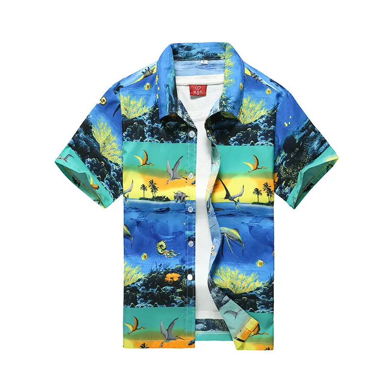 Мужская гавайская рубашка мужская повседневная camisa masculina с принтом пляжные рубашки короткий рукав Новинка азиатские SizeM-5XL - Цвет: Розовый