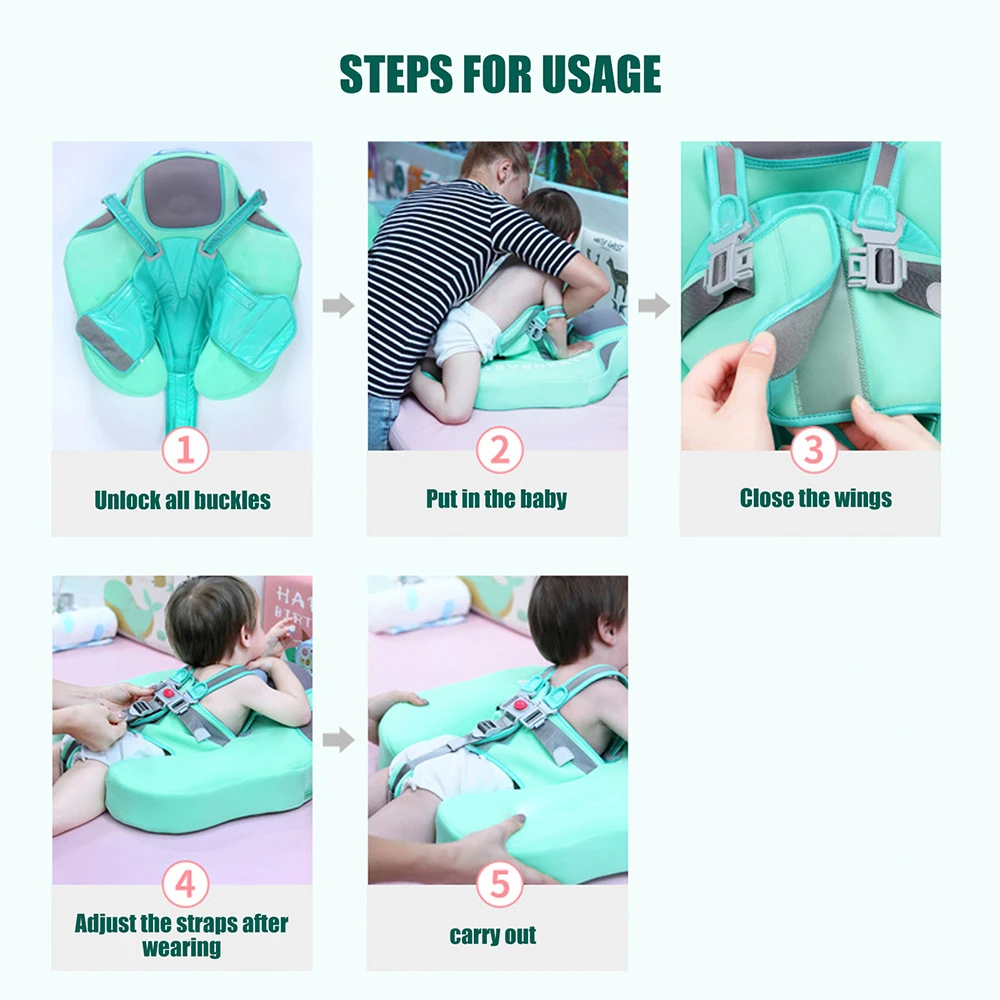 

Baby Swimming Ring Non-Inflatable Vest Type Rollover Prevention Safe Lightweight Portable Waist Float Lying Swim Trainer