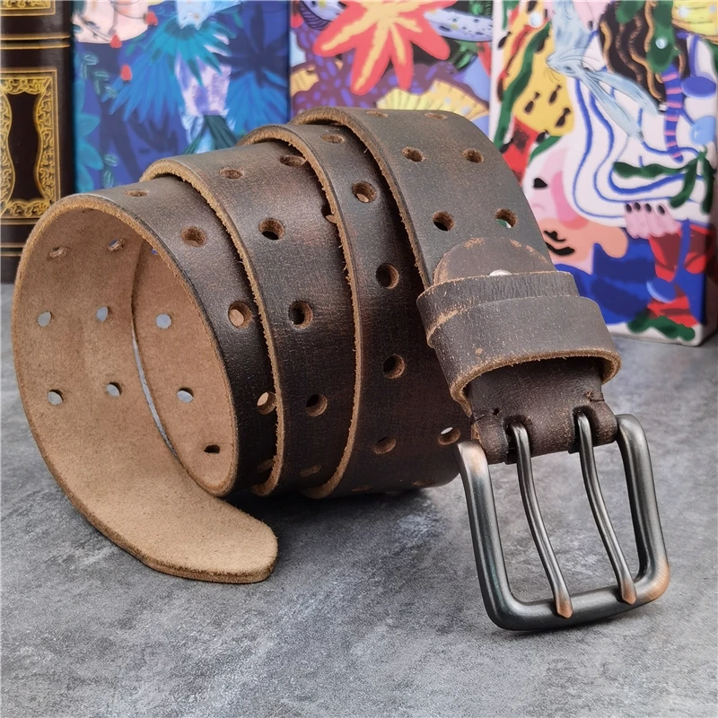 Retro Men's Belt 38MM Metal Double Pin Belt Buckle Leather Belt Men Jeans Wide Belt For Men Ceinture Waist Belt Men MBT0068