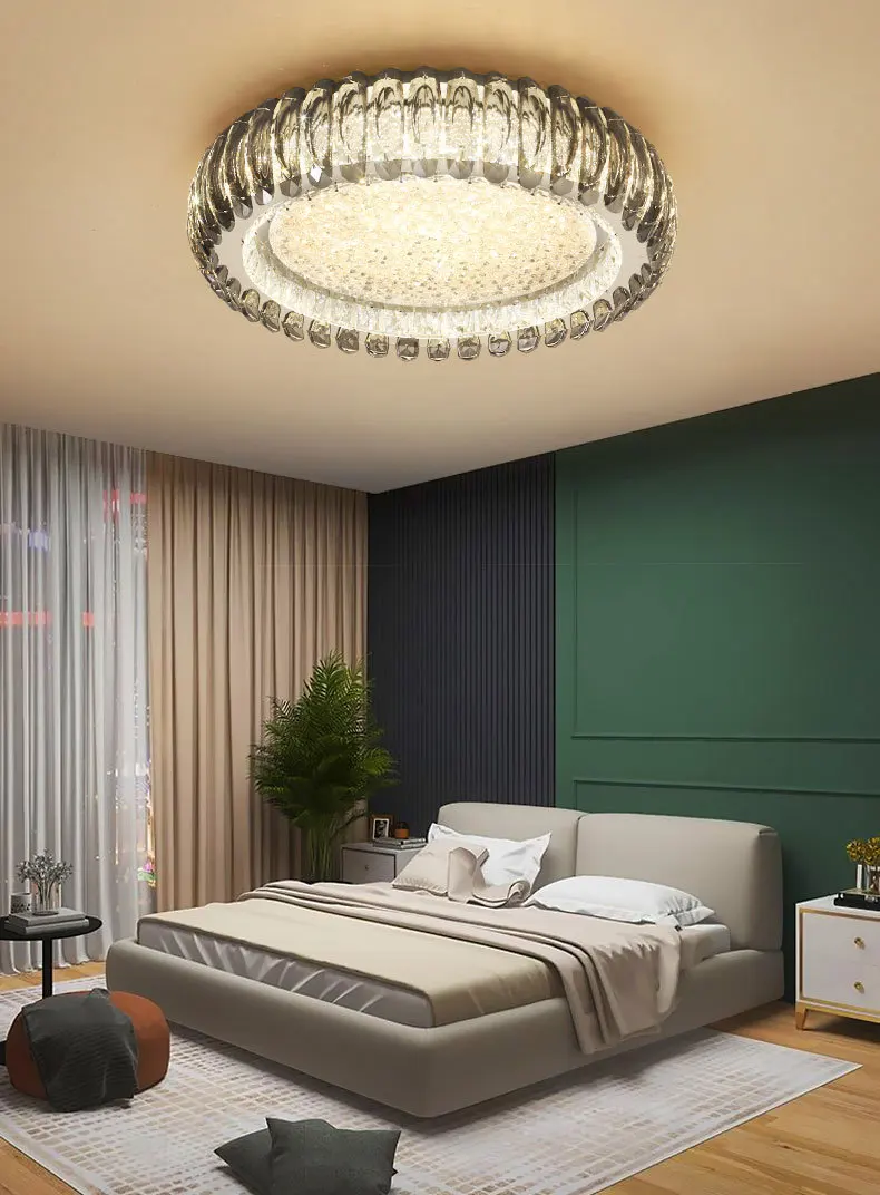 

Bedroom crystal ceiling lamp LED modern simple restaurant lamp round light luxury ceiling lamp new 2021