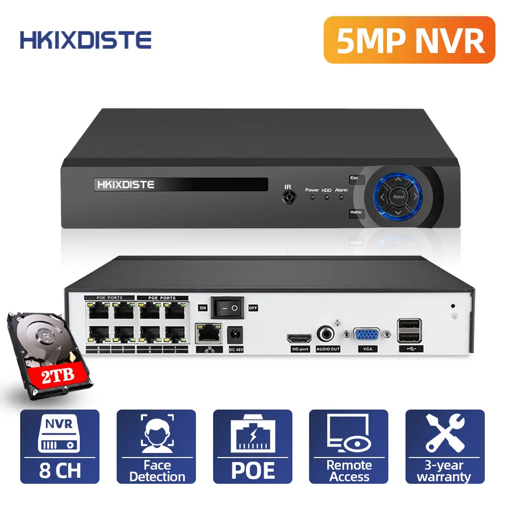 Новый Улучшенный комплект распознавания лиц видеорегистратор PoE NVR 8 каналов 4 МП 5