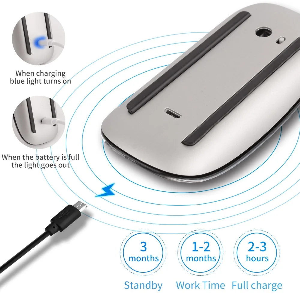 

Bluetooth Wireless Magic Mouse Silent Rechargeable Laser Computer Mouse Slim Ergonomic PC Mice For Apple Macbook Microsoft