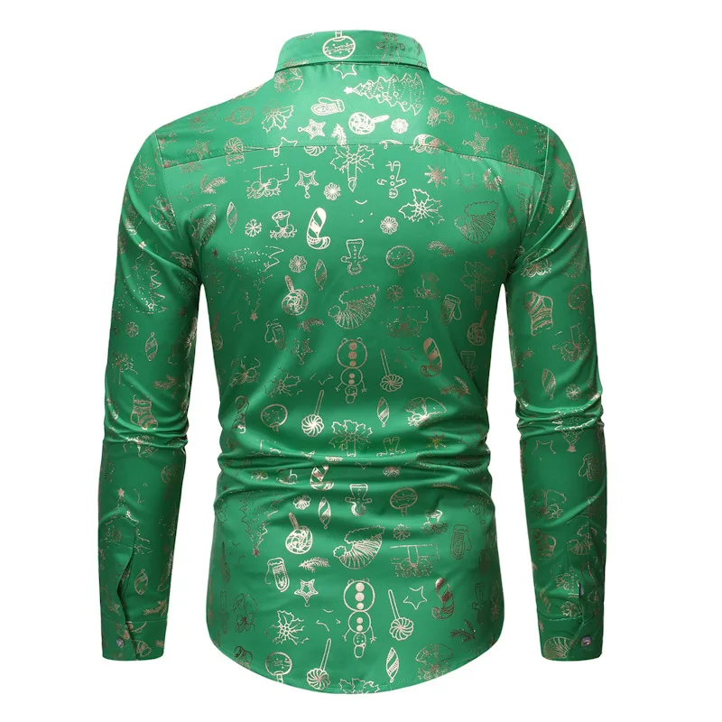 

Men Long Sleeves Slim Fit Shirt Casual Bronzing Shirt Printed Single Breasted Spring Autumn Male Hawii Hawaii Shirt Blouse J3305