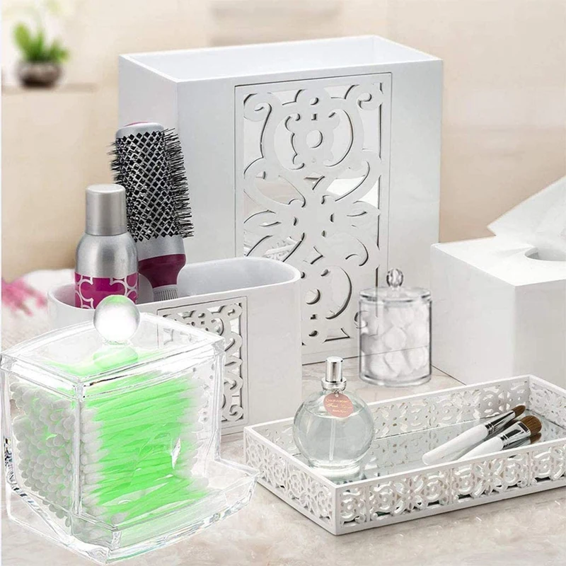 

Qtip Holder Cotton Swab Holder Storage Dispenser, Clear Cotton Ball Swab Holder, Apothecary Jars with Lids for Bathroom