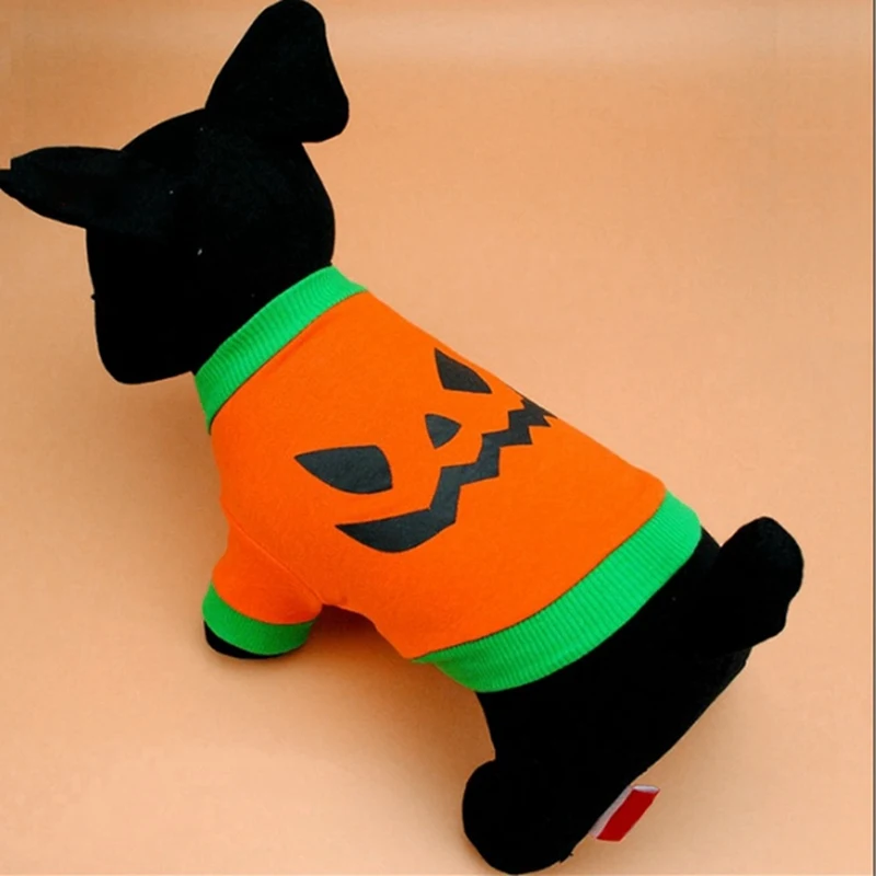 Pet Puppy Clothes Vest T-shirt Halloween Orange Pumpkin Sweatshirts Dog Cat Costume Small Soft Shirts | Дом и сад