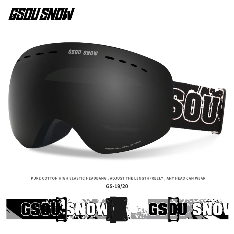 GSOU SNOW Ski Goggles Double Layers UV400 Anti-fog Big Ski Glasses Men Women Snowboarding Skiing Goggles With Packet - Цвет: 001