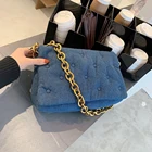 Дизайнерская Женская Джинсовая сумочка для подмышек, золотистая Толстая сумка на цепочке, ковбойская мягкая флодная сумка на плечо, 2021