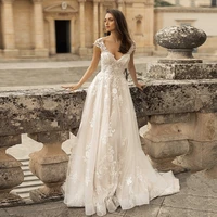 elegant wedding dresses boho v neck open back lace wedding gown a line ivory princess vintage bridal dress robe de mariee 2021