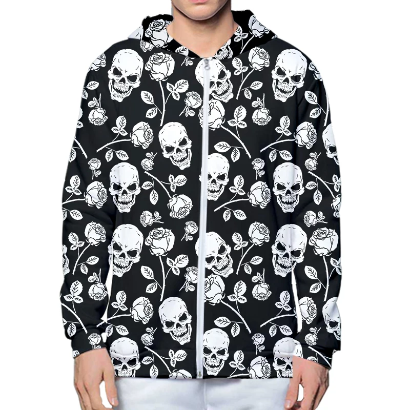 Модные худи с 3D-принтом черепа татуировки рентгеновского косточка мужская