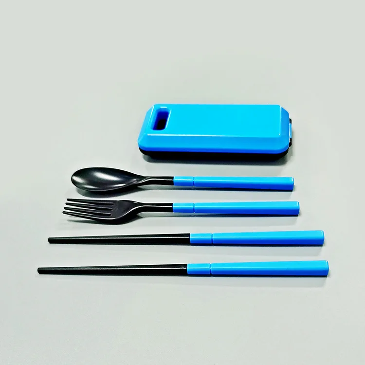 1set Outdoor Tableware Student Portable Box Travel Set Chopsticks Fork Spoon Folding Combination Removable | Дом и сад