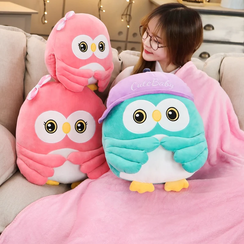 New 22-45CM Super Cute Animal Owl Plush Toys Baby Comfort Children Room Decoration Party Gift Winter Hand Warm Blanket