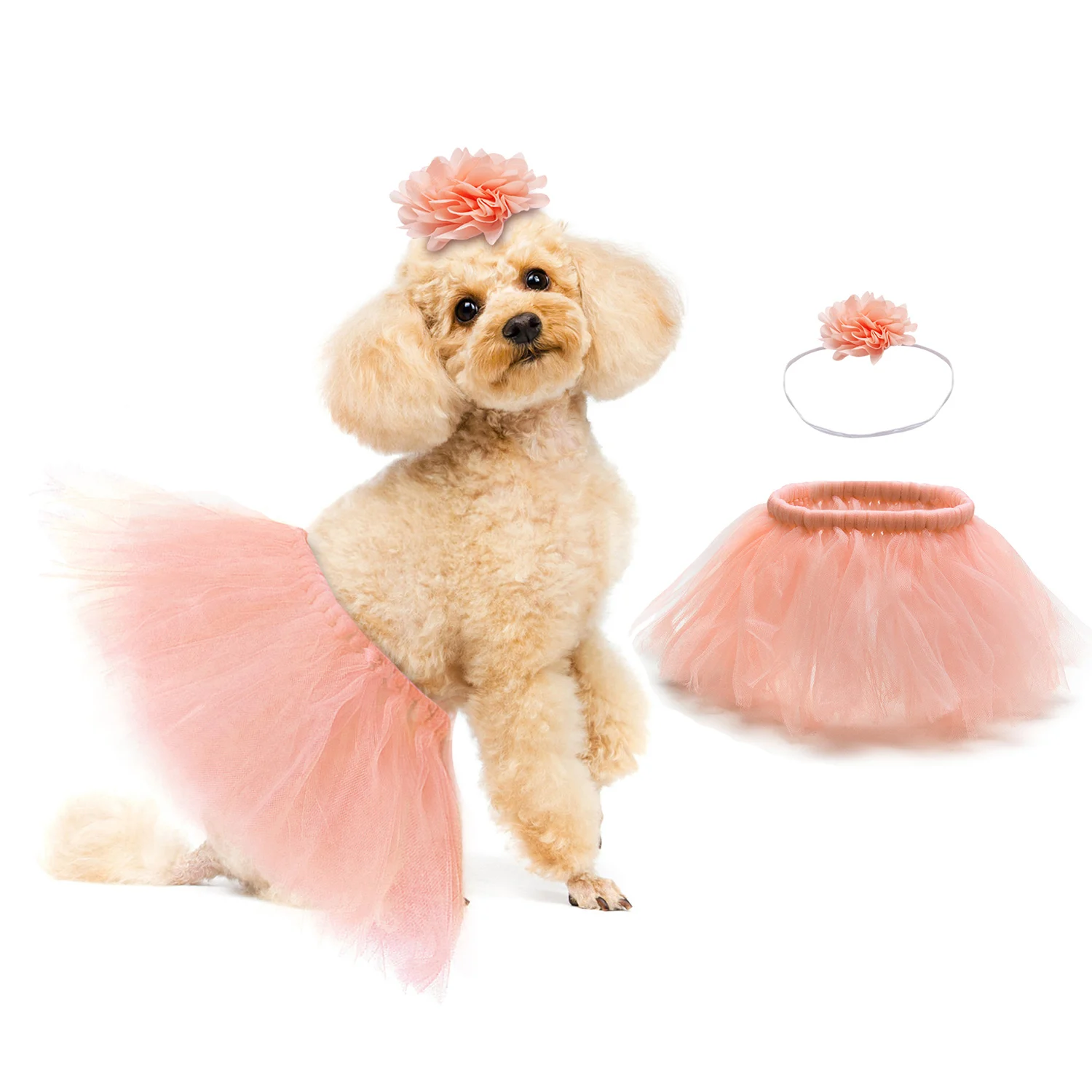 

New Sweet Lace Lape Collar Dress For Dog Pet Tutu Dress Decorative Pet Party Dress Dog Costume with Headband Small Dog Supplies
