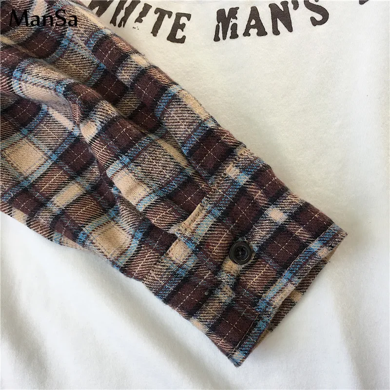 Футболка женская весенне-осенняя черная в клетку с длинным рукавом | Женская