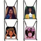 Сумка на шнурке с принтом афро-девочек, Женский Подростковая дорожная сумка коричневый рюкзак для девочек, модные сумки для хранения