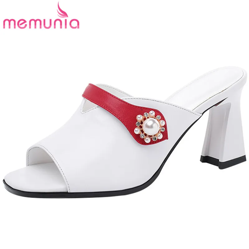 

MEMUNIA 2020 new arrive women sandals genuine leather shoes peep toe crystal mixed colors summer high heels party shoes ladies