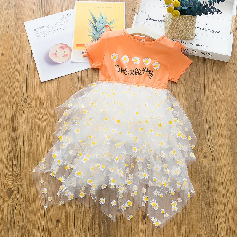 Детская одежда платье сетчатые Платья с коротким рукавом для девочек детские