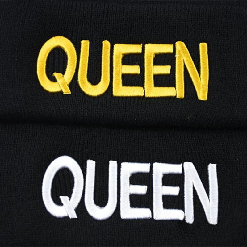 Зимние вязаные шапки для женщин, шапки с надписью KING QUEEN, шапка в стиле хип-хоп для девушек, осенняя женская теплая бини, Повседневная шапка