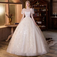 champagne wedding dresses large size puff sleeve bridal gowns vintage luxury bride dress custom made robe de mariee