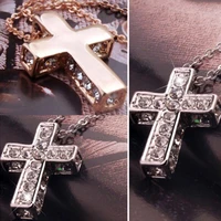 70 hot sell women shiny rhinestone inlaid cross pendant necklace fashion casual jewelry