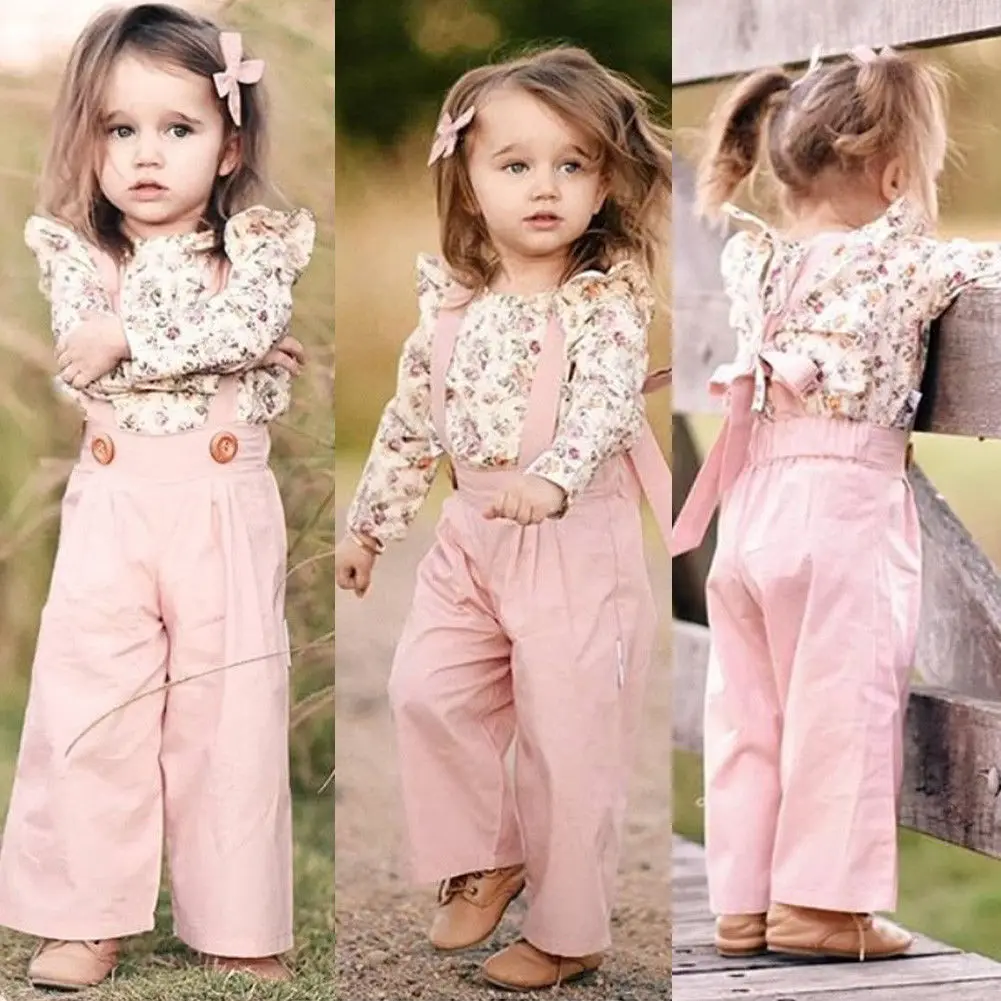 

Toddler Kids Baby Girl Clothes Winter Long Sleeve T shirt Floral Tops+Pants Overall Outfits sweet girl Two Pieces Clothes set