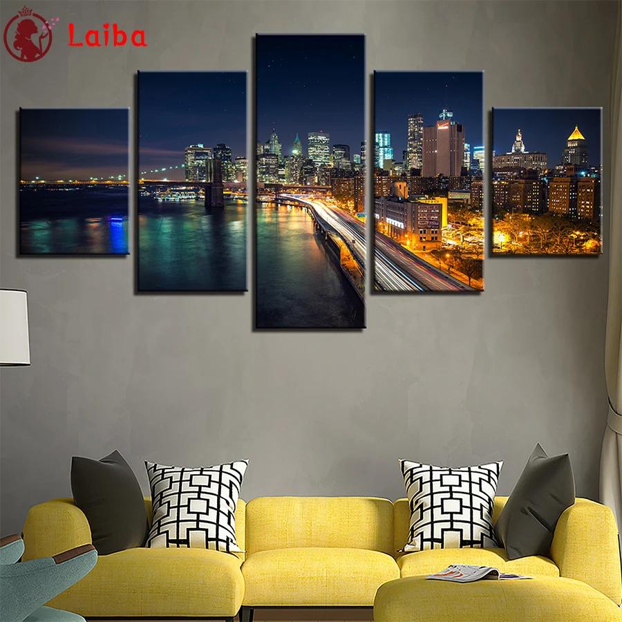

DIY Diamond Painting Natural scenery, city night view bridge Diamond Mosaic Drill Embroidery Cross Stitch Handmade Hobby5pcs