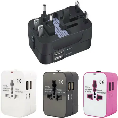 Универсальный адаптер для путешествий с двумя портами USB