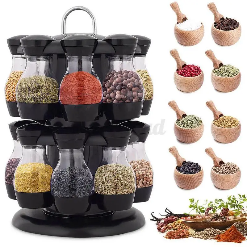 

8/16Pcs Rotating Cruet Condiment Seasoning Jars Spices Bottles Storage Shakers Holder Kitchen Salt Sprays Organizer Pepper P6C9