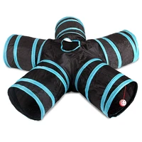 practical cat tunnel 5 way foldable pet toy tunnel rabbit cat and dog game pipe black blue